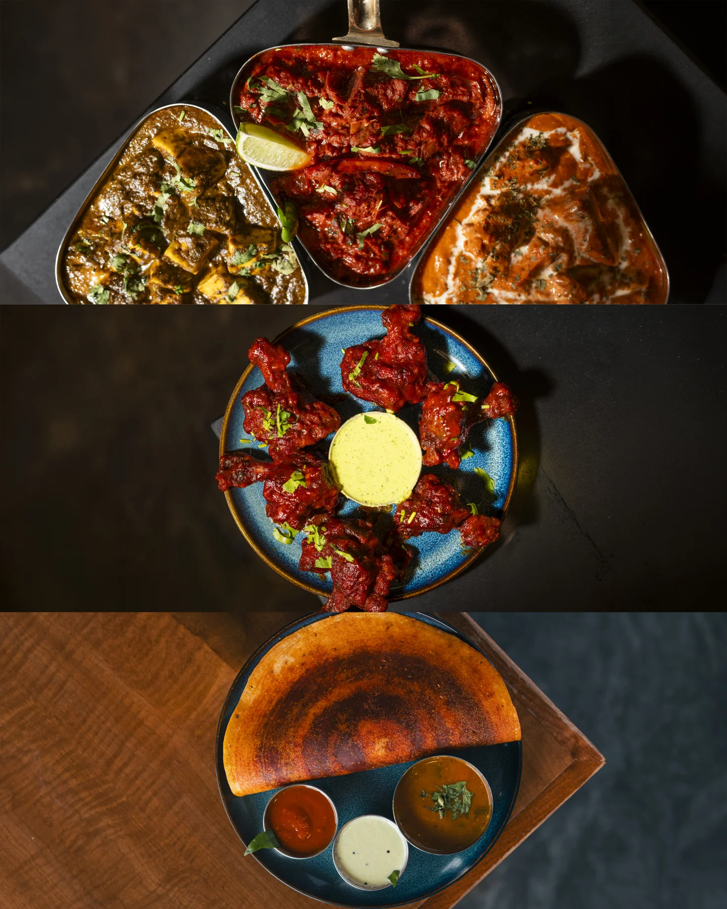 Overhead selection of curries and rice