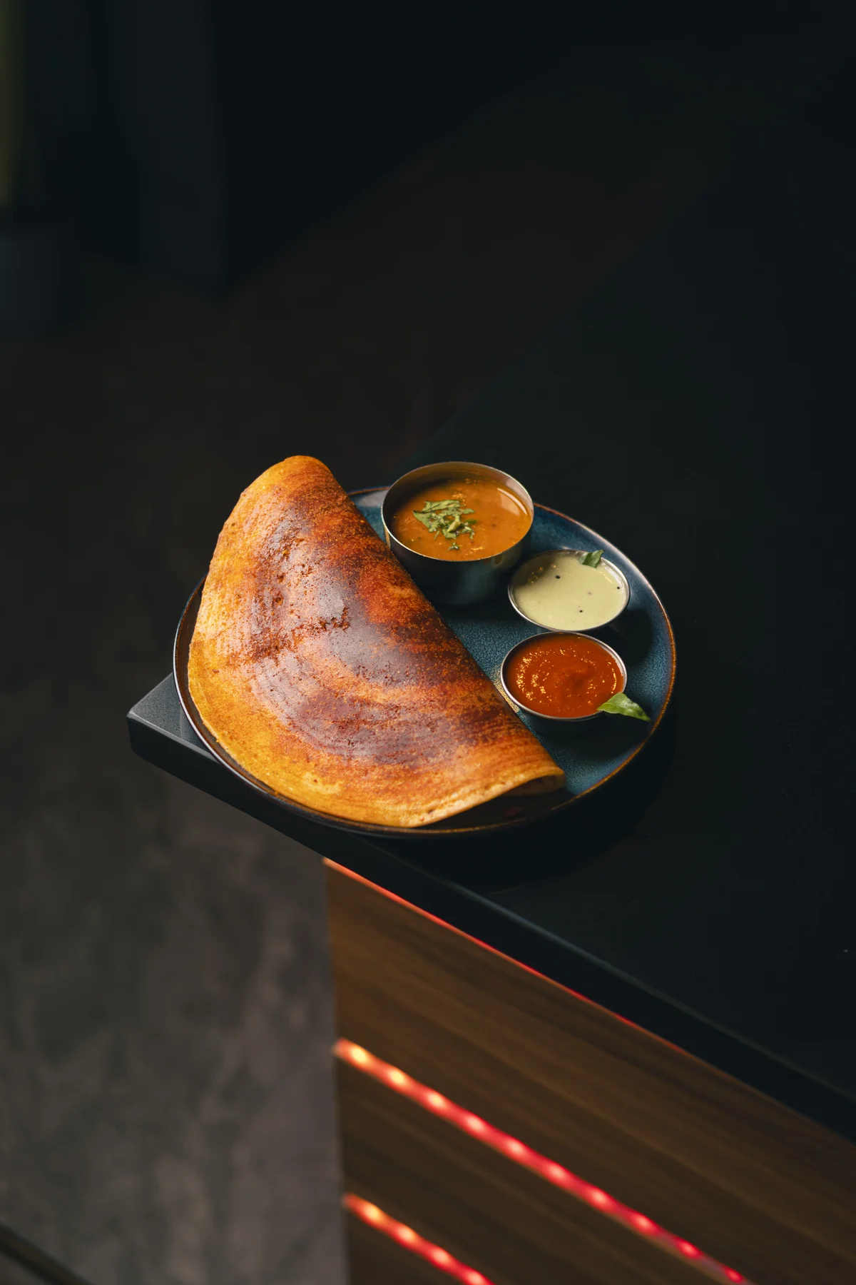 Dosa with three dipping sauces