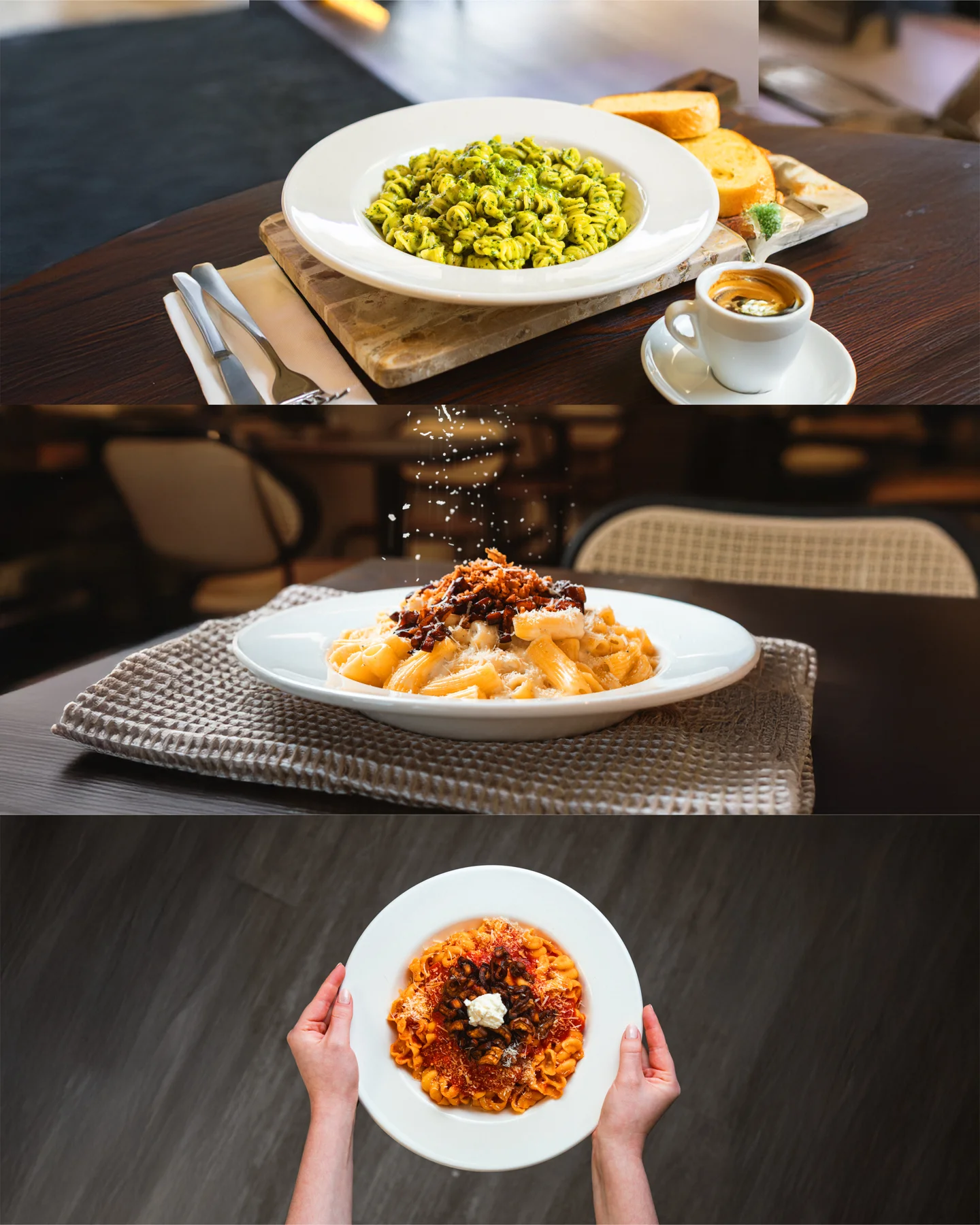 Plated pasta photographed for a restaurant menu